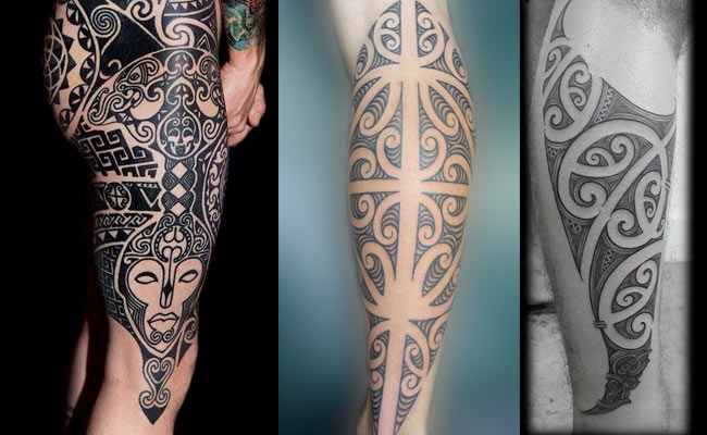 Tatuajes maoris en el gemelo para hombre
